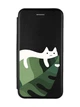 Чохол-книжка чорний з малюнком на Motorola Moto G72 Кіт на листку (принт 367) - зображення 1
