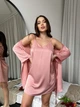 Женская шелковая пижама 5в1 халат майка шорты брюки ночная рубашка XXL Розовая - изображение 5