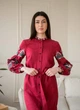 Бордова лляна вишиванка вишиванка на ґудзиках з поясом FOLK 48 арт. 4646 - зображення 2