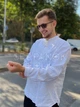 Льняна чоловіча сорочка вишиванка ексклюзивна "Ярослав" біла тканина льон 100% вишивка гладь 12774-50 (M) - зображення 4