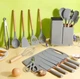 Набір кухонного приладдя на підставці TS Kitchen 19 штук із силікону з бамбуковою ручкою Сірий - зображення 6