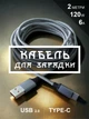 Кабель шнур провод шнурок для зарядки телефона смартфона GDragon Tech Usb Type-C 2м 120W 6A 480 Мбит/с для быстрой зарядки телефона смартфона передачи данных нейлоновая оплётка алюминиевый штекер юсб тайп си Серый 10_1_2m_1 - изображение 1