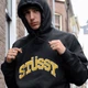 Теплый худи Stussy fleece logo на флисе, цвет чёрный, Размер XL - изображение 2