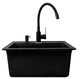 Гранітна квадратна мийка для кухні AquaMill TORONTO LUX чорна + змішувач гнучкий + дозатор + чорний сифон - зображення 7