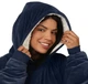 Плед толстовка с капюшоном плюшевый Huggle Hoodie синий теплый мягкий худи с карманом на флисе 80х100 см - изображение 6