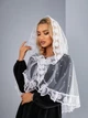 Жіноча накидка палантин для храму Family Tradition сітка з мереживом бусинами біла Сердечний трепет - зображення 2