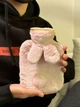 Грелка водяная каучуковая детская с чехлом плюшевый зайчик розовый ребенку при кашле и от коликов 0,5 л - изображение 3