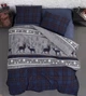 Турецкое новогоднее постельное белье First Choice фланель Happiness navy blue полуторное - изображение 1