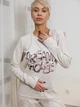 Женская хлопковая пижама, лонгслив с надписью и длинными рукавами и прямые штаны на манжетах Leinle серая M - изображение 3