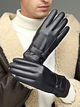 Перчатки мужские зимние ветрозащитные кожаные One Size с манжетом и сенсорными пальцами утепленные с меховой подкладкой Черный - изображение 1