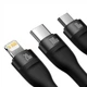 Кабель Baseus Flash Series 2 Two-for-three Charging Cable USB+Type-C to Type-C+Lightning+Micro-USB 100W 1.2m Black (CASS030101) - зображення 3
