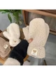 Зимние теплые плюшевые стильные перчатки One Size для женщин и девушек, перчатки детские утепленные со шнурком на зиму Бежевый - изображение 4