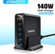 Настільний USB зарядний пристрій хаб 5в1 ASOMETECH 140W GaN (3*USB Type-C, 2*USB Type-A, швидка зарядка, LED дисплей) - зображення 1