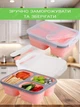 Ланч бокс складной компактный с надежной крышкой на 3 секции со столовым прибором Collapsible Silicone 5800 контейнер для обедов силиконовый на 1100 миллилитров многоразовый с возможностью разогрева в микроволновке Розовый - изображение 6