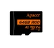 Карта пам'яті Apacer microSD 64GB C10 UHS-I U3 A2 R100/W80MB/s + SD (AP64GMCSX10U8-R) - изображение 1