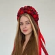 Веночек обруч с лентами украинский объемный на голову с цветами красно-бордовый - изображение 4