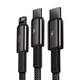 Кабель швидкого заряджання USB-Lightning+Type-C+MicroUSB Baseus Tungsten Gold 3-in-1 3.5А 1.5m, чорний - зображення 2