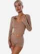 Пижама (лонгслив + шорты) женская большого размера хлопковая Leinle Havana Brown 1579 XL Коричневая (4821579420075) - изображение 1