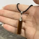 Кулон с натуральным камнем Тигровый глаз коричневый прямоугольной формы на шнурке экошелк черный упакован в коробочку (16117) - изображение 4