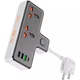 Мережевий подовжувач фільтр Hoco AC12A 1xUSB QC3.0 3xType-C PD30W 3.0А 2500W швидка зарядка чорний - зображення 2