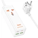 Мережевий подовжувач фільтр Hoco AC10A 2xUSB 2xType-C PD65W 3.0А 1.5м 2500W швидка зарядка білий - зображення 2