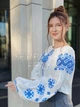 Вишита блуза жіноча "Шанталь" молочна вишиванка на лляній тканині з блакитною вишивкою 12791-46 (M) - зображення 6