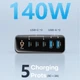 Зарядное устройство Asometech 140W GaN Desktop Charger с цифровым дисплеем и 5 портами (PD 3.0, QC 4.0) для быстрой зарядки (Black) - изображение 2