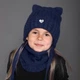 Зимний детский комплект на девочку 3-7 лет вязаный пушистая синяя шапка с ушками и шарф хомут ОГ 50-54 см - изображение 1