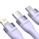 Кабель Baseus Flash Series Ⅱ 3-in-1 Cable USB to MicroUSB+Lightning+Type-C 66W 1.2m CASS040005 Purple - изображение 3
