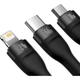 Кабель Baseus Flash Series Ⅱ 3-in-1 Cable USB to MicroUSB+Lightning+Type-C 66W 1.2m CASS040001 Black - изображение 3