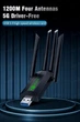 Двухдиапазонный Wi-Fi адаптер LA06 1200M 5 ГГц/2,4 ГГц Free Driver 4 антенны, 802.11AC USB3.0 - изображение 6