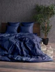 Постельное белье с резинкой DARK BLUE, сатин страйп LUX Двухспальный размер, наволочки 70/70 - изображение 1