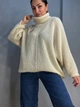 Свитер женский MY FASHION 3267 паутинка оверсайз широкий воротник хомут удлиненный 44-48 бежевый - изображение 1