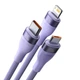 Кабель Baseus Flash Series Ⅱ One-for-three Fast Charging Data Cable USB to M+L+C 100W 1.2m Purple (CASS030005) - изображение 3