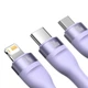 Кабель Baseus Flash Series Ⅱ One-for-three Fast Charging Data Cable USB to M+L+C 100W 1.2m Purple (CASS030005) - изображение 4