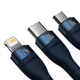 Кабель Baseus Flash Series Ⅱ One-for-three Fast Charging Data Cable USB to M+L+C 100W 1.2m Blue (CASS030003) - изображение 3