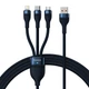 Кабель Baseus Flash Series Ⅱ One-for-three Fast Charging Data Cable USB to M+L+C 66W 1.2m Blue (CASS040003) - изображение 1