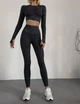 Спортивный женский костюм Soft LINE 3 в 1 (топ, рашгард, леггинсы) для фитнеса и йоги Бесшовный Push Up M Темно-серый (1751M) - изображение 4