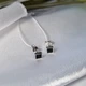 Серебряные сережки серьги гвоздики на фиксаторах Квадрат с Черными Камнями серебро 925 пробы Родиров. 1054ф2 - изображение 9
