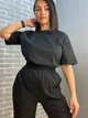 Костюм жіночий CAPPITONE 101213 футболка оверсайз та брюки джоггери напис L чорний - зображення 6