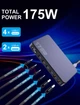 Зарядна станція 175W 6-Ports GAN Charger USB-C PD3.0+QC3.0 LED дисплей Black - зображення 2