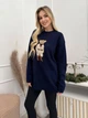 Жіночий джемпер оверсайзз ведмедиком ONE SIZE синій (5003) - зображення 2