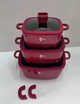 Набір квадратних каструль Higher Kitche HK-323 антипригарних з кришками 5-ти шарове дно Червоний - зображення 1