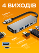 Usb хаб переходник type c на юсб 4в1 hub адаптер с юсб на тайп си для ноутбука смартфона планшета пк компактный концентратор разветвитель 4 порта 4K hdmi 2xUSB3.0 5Gbs PD hub 4in1 - изображение 2