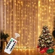 USB Гирлянда штора, 3х3 м, 10 крючков, теплый свет, пульт 8 режимов 300 Led, гирлянда от повербанка (888001) - изображение 10