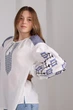Жіноча вишита сорочка MOTYV «Параскевія» (білий льон-бавовна, синя вишивка гладдю) | Розмір L - изображение 6