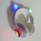 Наушники Bluetooth с кошачьими ушками Cat беспроводные накладные, аккумуляторные наушники с RGB подсветкой и встроенным микрофоном, стильные складные наушники с поддержкой microSD, USB, FM, AUX Фиолетовые STN-28-Purple - изображение 4