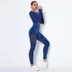 Спортивный женский костюм Soft NAKED (рашгард, леггинсы) с сеточкой для фитнеса и йоги Дышащий XS-S Синий (4944_4943S) - изображение 9