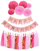 Набір З Кульок Помпони З Написом Happy Birthday | Троянда Фуксія - зображення 2