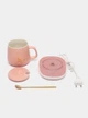 Чашка керамическая с подогревом Lucky на платформе с крышкой и ложкой 380ml Pink - изображение 4